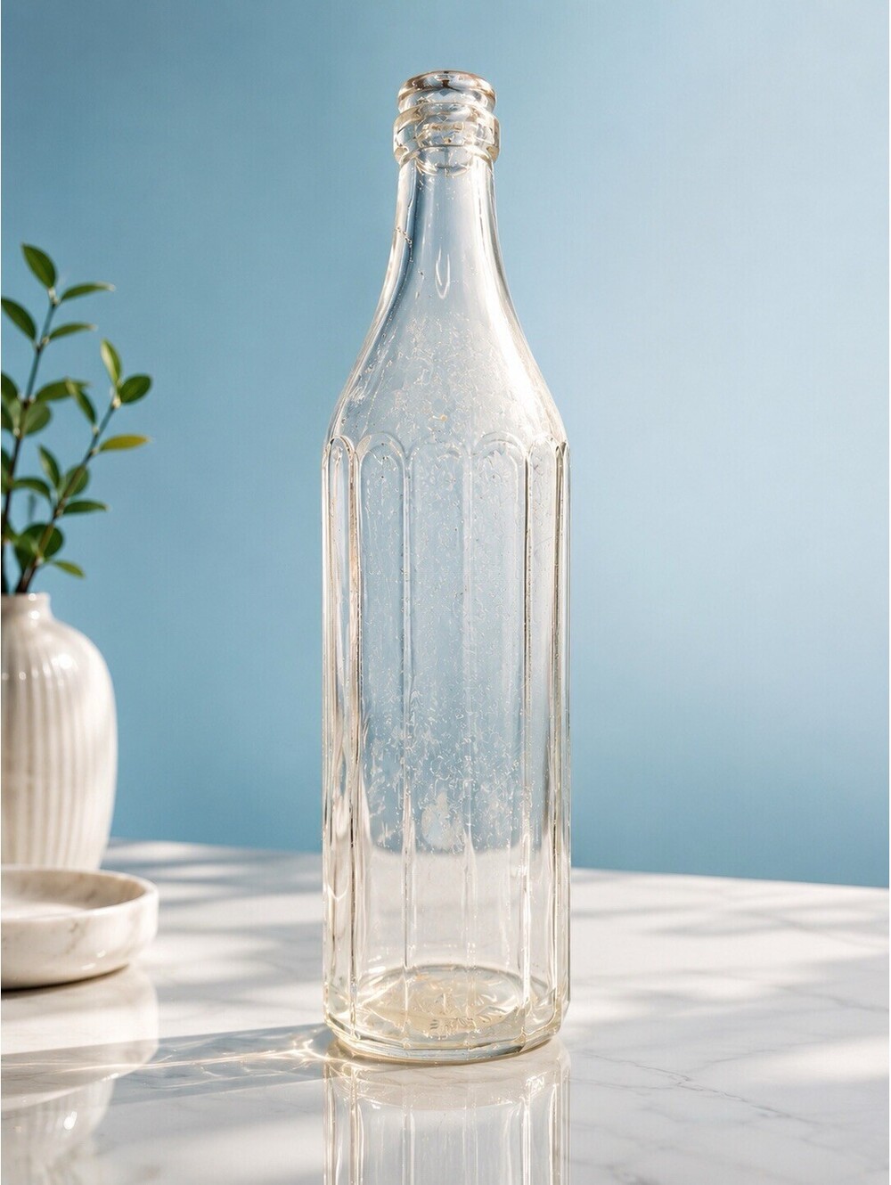 New England Vinegar Works Antique 1920s Bottle Paneled Glass Clear, 9.5”